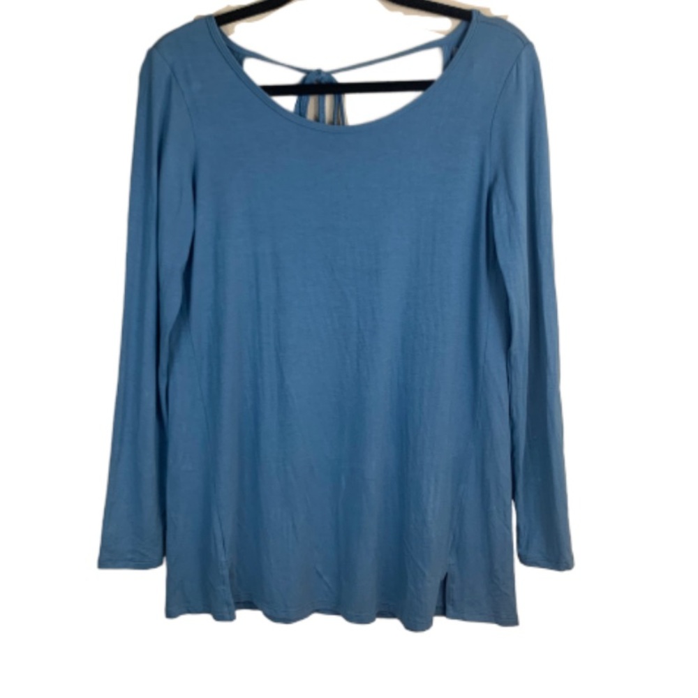 Aerie Long Sleeved Scoop Neck/Back Blue Casual Tee